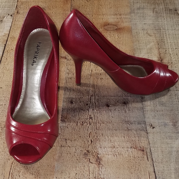 Paprika Red Open Toe Heels - Picture 3 of 7